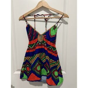 Fresh Karma Handmade Patterned Colorful Halter Top Size Medium Open Back